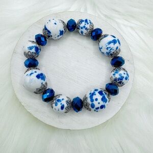 Large Beads Blue & White Statement Beaded Bracelet